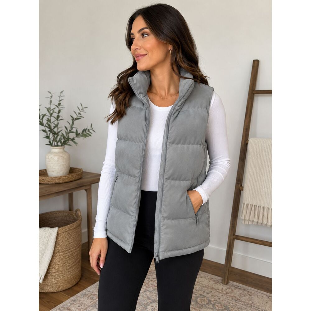 Vineyard Vines Blue Corduroy Puffer Vest Capsule Wardrobe Quilted Zip Front